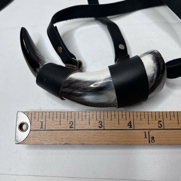 Lot Of 2 Ale Horn Bovine Viking Drinking Shot Size Horn with Leather Strap - Picture 7 of 11